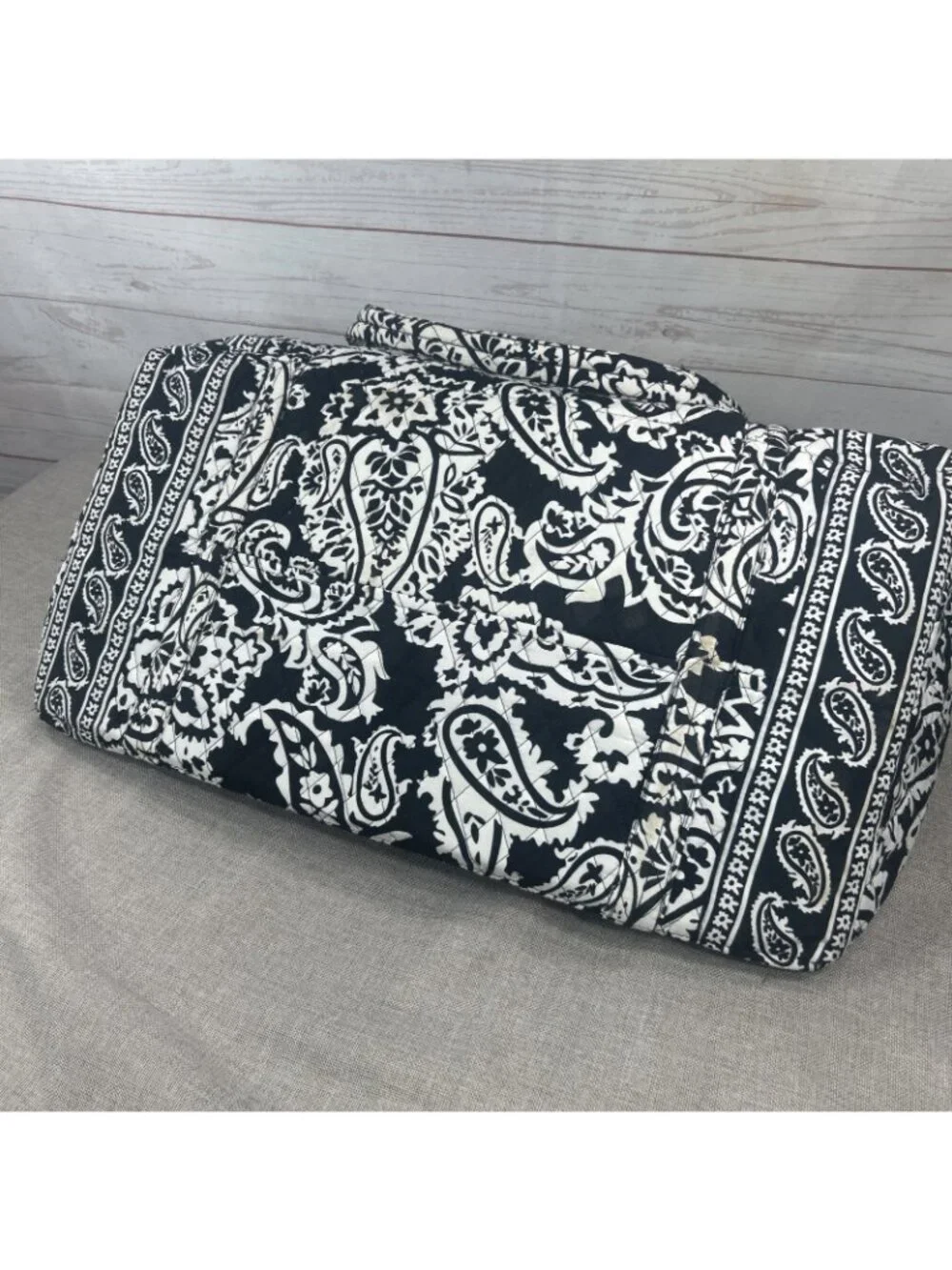 Black And White Paisley Quilted Large Duffel Weekender Bag Multi zip 21” X 11”
